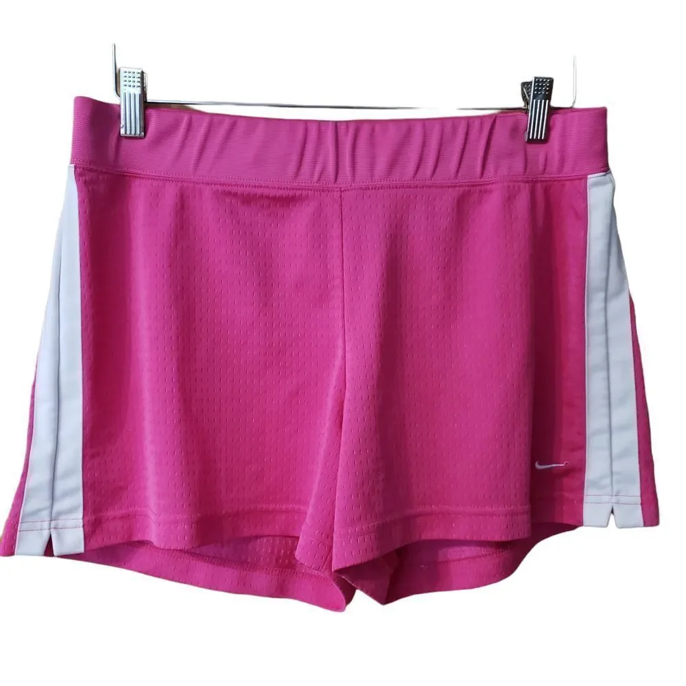 Nike Shorts Women's Size Large Hot Pink Silky Mesh White Stripe